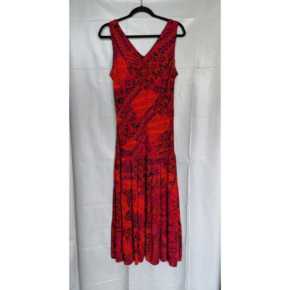 R&K Originals Drop Waist Tiered Maxi Dress Women's Sz 16 Geometric Tribal